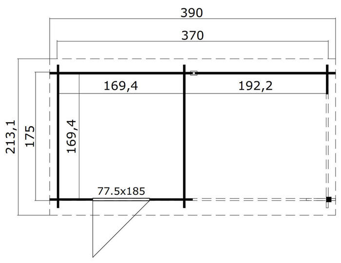 Förråd Jelle 370 x 175 cm 2,87 + 3,26 m² Lasita Maja